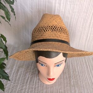 Stetson style unisex light weight wicker tall top summer sun hat w/black ribbon